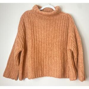 FREE PEOPLE CHUNKY ALPACA WOOL BLEND TURTLENECK SWEATER PAPAYA ORANGE KNIT COZY